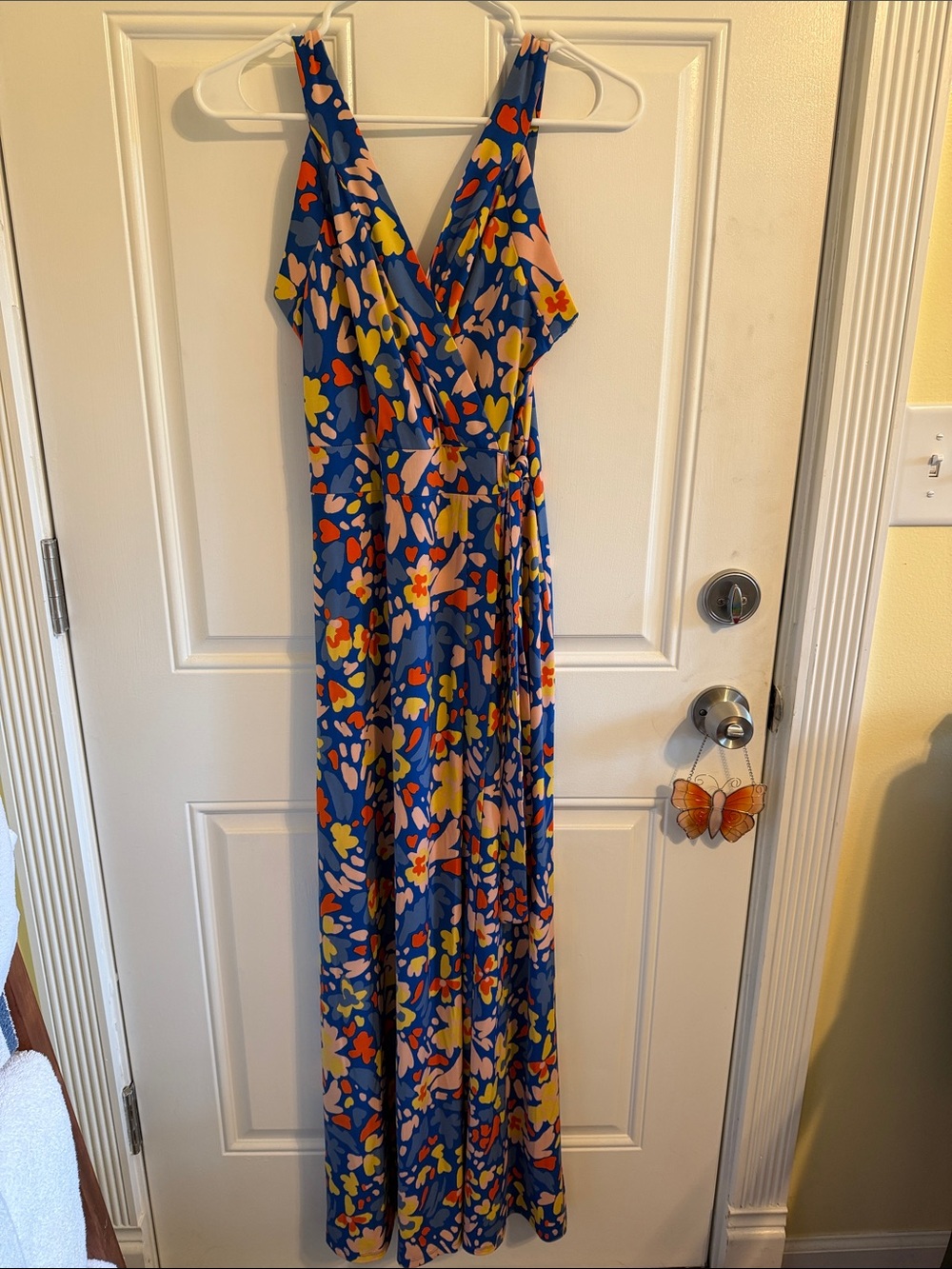 JK67. Women’s 41 Hawthorn Blue Floral Wrap Maxi Dress - Sleeveless V-Neck (M)
